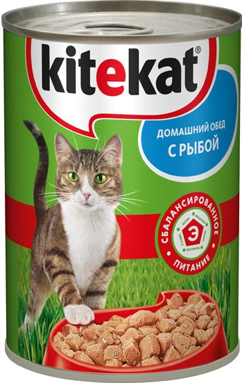 Kitekat домашний обед с кусочками рыбы в аппетитном соусе